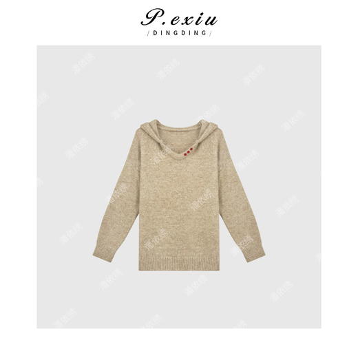 04-2潘依绣丁丁宠粉韩系简约领口纽扣长袖连帽毛织针织Q14021 商品图0