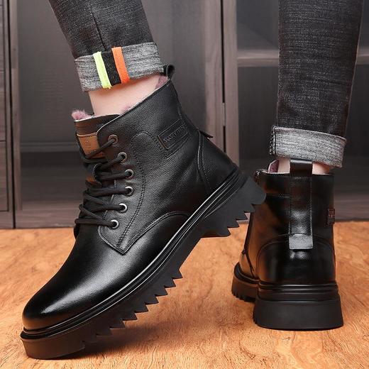 头层牛皮马丁靴男款冬季羊毛一体加厚靴子男士厚底防滑保暖雪地靴 商品图2