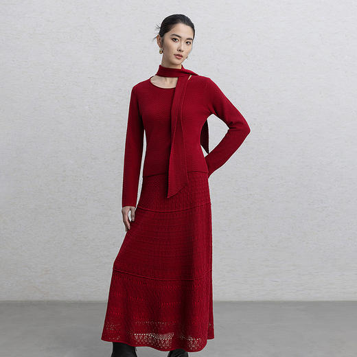 【林栖设计小店】红颜新禧|复古优雅多色飘带修身显瘦2026春新款毛织上衣G1961385 商品图7