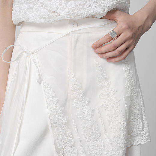 【林栖设计小店】简雅素意|棉麻白色蕾丝花边围腰2026春新款百搭牛仔裤1961224 商品图5