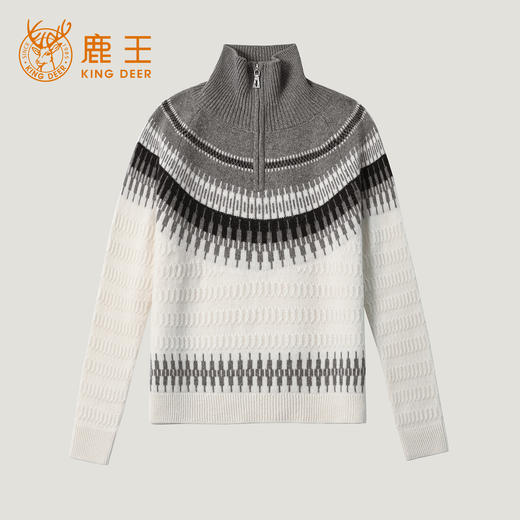 King Deer/鹿王秋冬新款女式长袖高领半拉链羊绒衫L805956复古奶奶风鹿王 商品图8