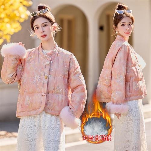 新中式重工刺绣羽绒服女短款2025冬新款优雅气质90白鸭绒保暖外套YJLY86877 商品图2