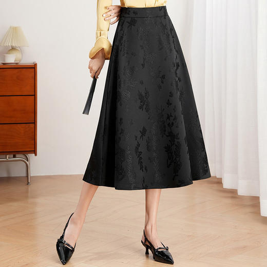 「自」全新升级【铂金会员146/天猫189/差价43】(14058)洛诗琳复古国风提花半身裙2026春季新款高腰显瘦中长A字裙 商品图0