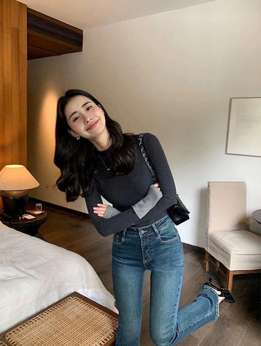 品牌原价168特价10%羊毛抗起球纤维撞色打底衫 商品图6