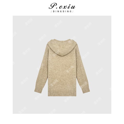 04-2潘依绣丁丁宠粉韩系简约领口纽扣长袖连帽毛织针织Q14021 商品图1