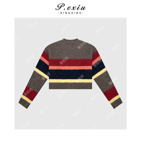 04-2潘依绣丁丁宠粉韩系慵懒风撞色条纹针织上衣Q1598