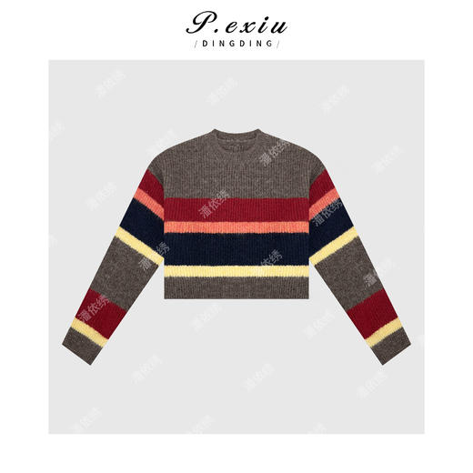 04-2潘依绣丁丁宠粉韩系慵懒风撞色条纹针织上衣Q1598 商品图0