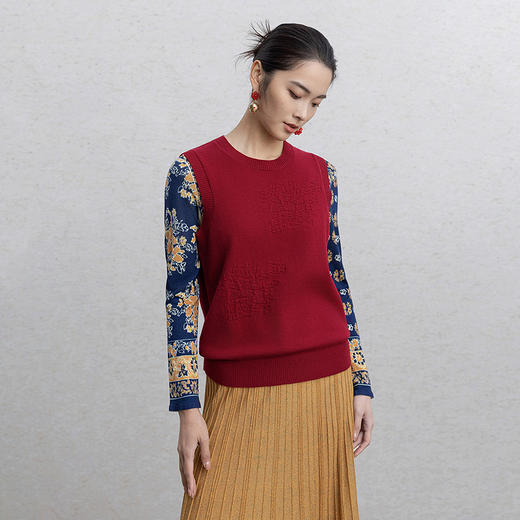 【林栖设计小店】红启新岁|绵羊毛优雅多色百搭宽松2026春新款毛织上衣G1961386 商品图5