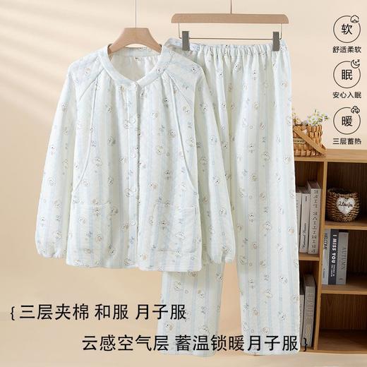 新款月子服睡衣女套装三层加厚春秋冬款空气棉月子服带哺乳口 商品图0
