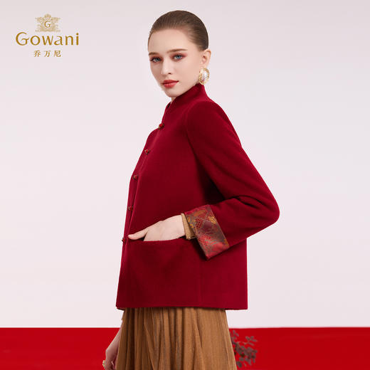 乔万尼100%绵羊毛中式立领盘扣气质短款毛衣大衣外套ED4B833 商品图3