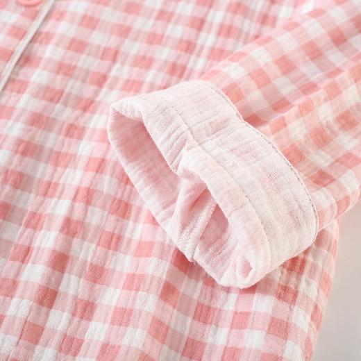春秋纯棉双层纱布女士可外穿格子睡衣套装日系夏季家居服日系简约 商品图2