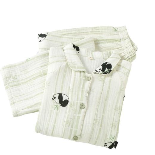 新款全棉加厚包边四层纱布女士睡衣纯棉秋冬季保暖长袖家居服套装 商品图4