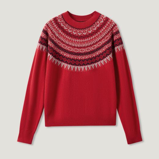 KINGDEER/KD羊绒秋冬费尔岛设计正肩针织衫 约246g L805868 100%山羊绒鹿王 红色 商品图2