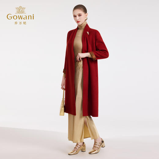 乔万尼100%驼绒气场朱砂红高级感中长款毛呢大衣ED4A740 商品图3