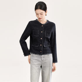 「高货wl」全新升级【铂金会员339/天猫459/差价120】(02918)洛诗琳复古石磨肌理外套2026春季新款流苏边牛仔短外套