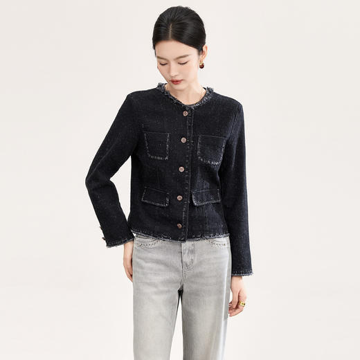 「高货wl」全新升级【铂金会员339/天猫459/差价120】(02918)洛诗琳复古石磨肌理外套2026春季新款流苏边牛仔短外套 商品图0