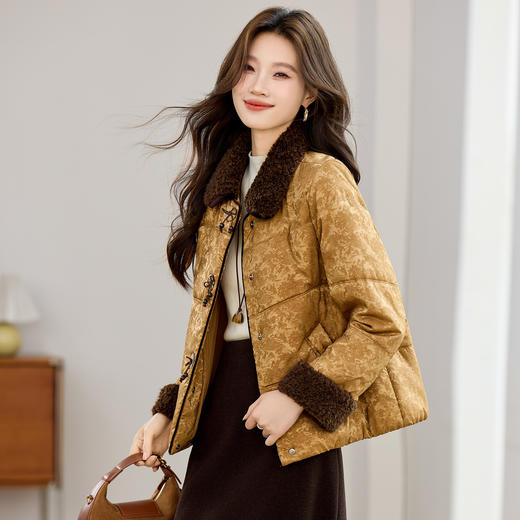 丁摩 新中式国风棉衣女短款新款洋气高级感提花羽绒棉服5ZF-139 商品图1