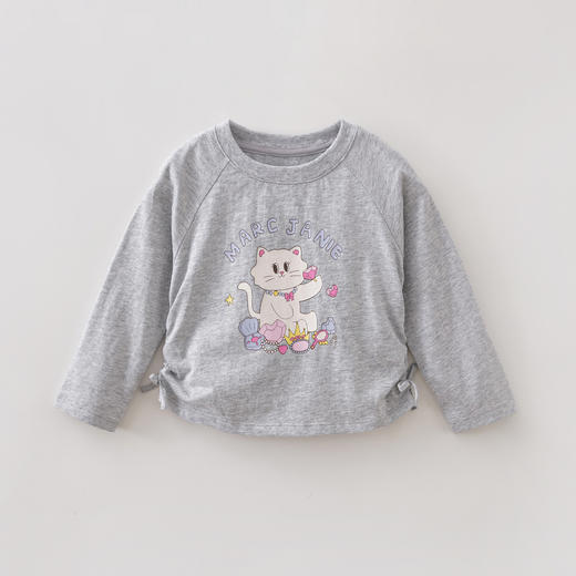 马克珍妮珠光宝气猫咪女童纯棉条纹抽褶T恤2026年春装新款560082 商品图4