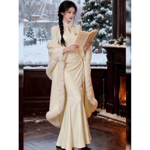 【新年战袍❗️设计创新】新中式气质国风旗袍连衣裙女装秋冬新款加绒加厚收腰鱼尾长裙。jc 商品图2