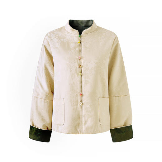 「高货wl」全新升级【铂金会员615/天猫829/差价214】(20152)洛诗琳双面穿新中式外套2025冬季天丝提花缎立领盘扣棉服 商品图4