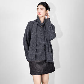 「高货wl」全新升级【铂金会员330/天猫439/差价109】(15401)洛诗琳2025冬季气质四平密织羊毛混纺宽松套头围巾毛衣女