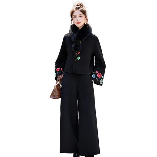 冬装绣花新中式双面呢外套阔腿两件套（含围巾）ZMFS25916 商品图4