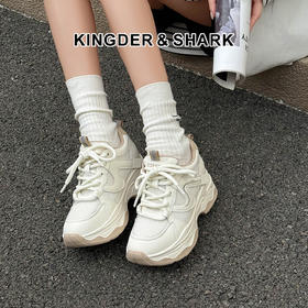 经典鲨2026年春专柜新品牛皮革内增高网面舒适透气休闲鞋女KW160-617061