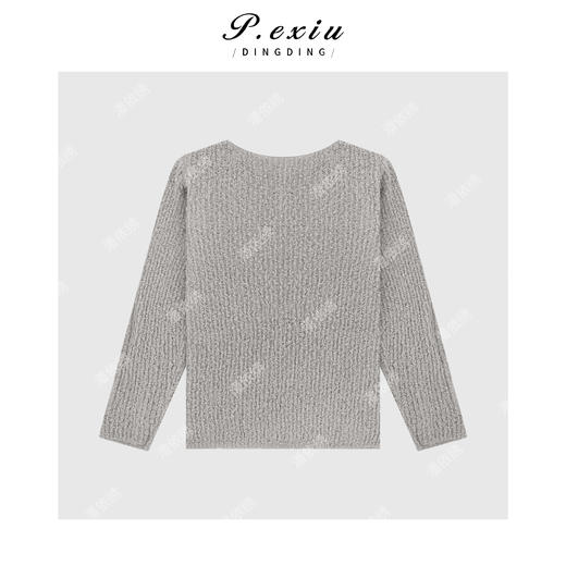 04-4潘依绣丁丁宠粉纯色慵懒肌理感圆领长袖针织上衣Q24881 商品图1
