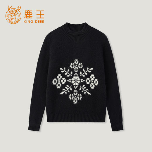 KINGDEER/KD秋冬新款百搭时尚提花设计女式圆领羊绒衫L805544鹿王 红色 商品图11