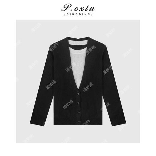 04-2潘依绣丁丁宠粉极简主义慵懒感假两件针织上衣 Q5687 商品图0