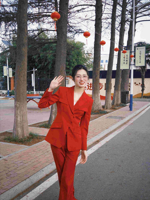 法小曼*子珍年会大红色设计感西装套装主持人演讲穿搭FYC517 商品图7