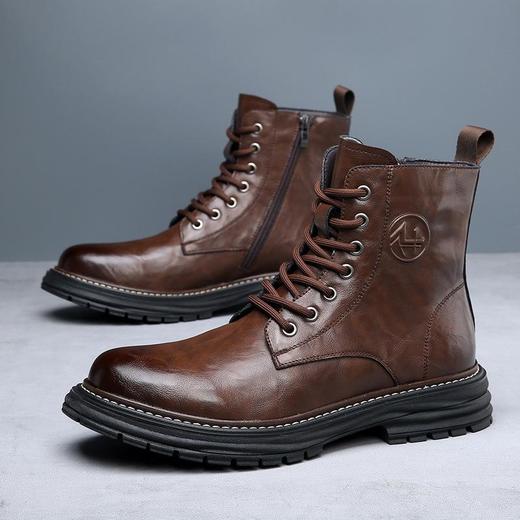 秋冬2025新款马丁靴男真皮高帮潮流厚底工装鞋复古英伦加绒男靴子 商品图1