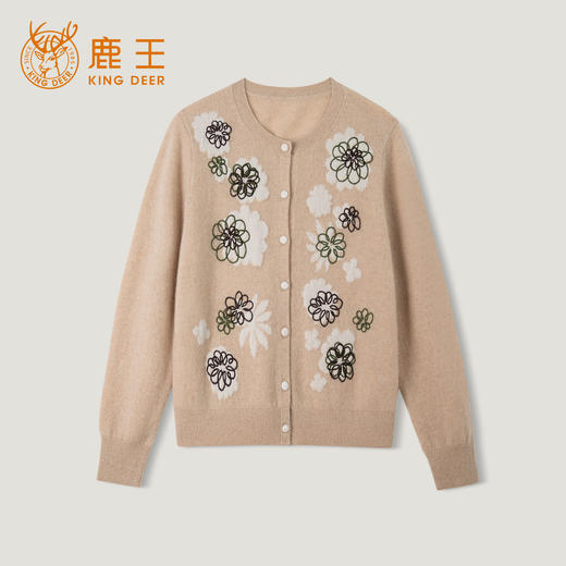 KINGDEER/KD秋冬新款女式圆领开衫长袖羊绒衫L805834复古奶奶风鹿王 商品图8