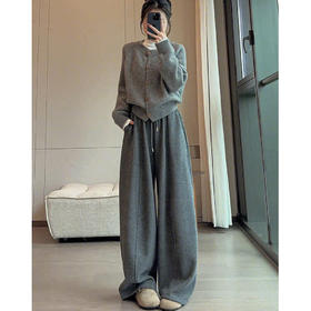 梦惠妮 · 毛呢云朵加绒弯刀裤 加绒加厚 松紧高腰 垂感遮肉 软糯亲肤 抗皱不起褶