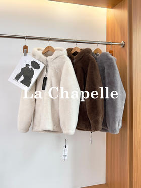 专柜实拍【毛茸茸软乎乎】拉夏贝尔/La Chapelle轻奢高级感！官网1k+重磅~环保皮草连帽毛毛外套