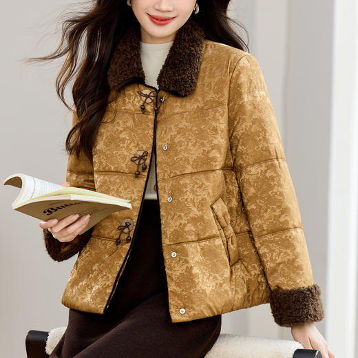 丁摩 新中式国风棉衣女短款新款洋气高级感提花羽绒棉服5ZF-139 商品图0