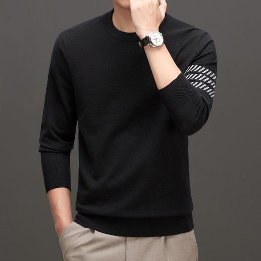 秋冬季男士天丝羊毛T恤圆领嵌花针织衫打底衫中青年长袖线衫毛衣 商品图3