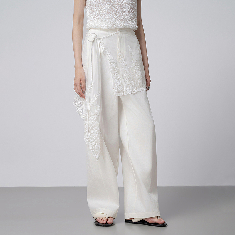 【林栖设计小店】简雅素意|棉麻白色蕾丝花边围腰2026春新款百搭牛仔裤1961224