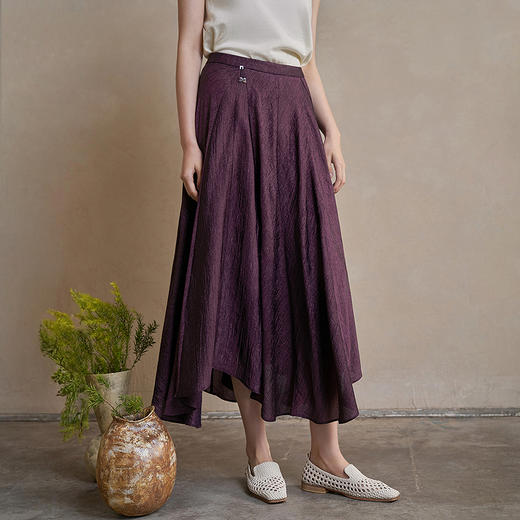 【林栖设计小店】手工吊坠|醋酸皱感肌理灰紫色复古2026春新款宽松半身裙1961082 商品图1