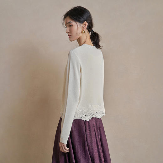 【林栖设计小店】风轻云淡|米白色镂空肌理绣花2026春新款小香风毛织外套1961148 商品图3