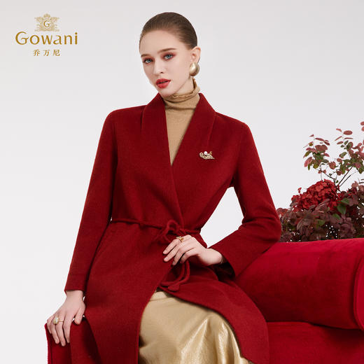 乔万尼100%驼绒气场朱砂红高级感中长款毛呢大衣ED4A740 商品图2
