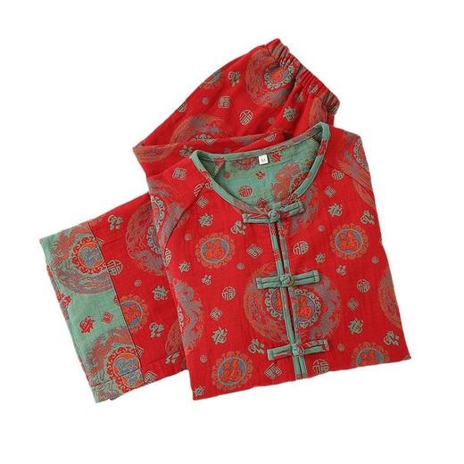 国风纯棉红色家居服女新中式睡衣春秋季本命红福中老年家居服套装 商品图4