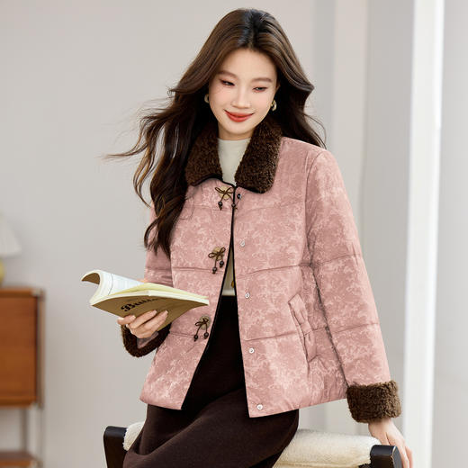 丁摩 新中式国风棉衣女短款新款洋气高级感提花羽绒棉服5ZF-139 商品图2