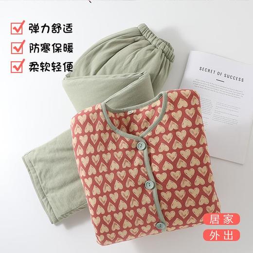 新款秋冬季棉毛加厚小棉袄睡衣女士长袖夹层保暖可外穿家居服套装 商品图3