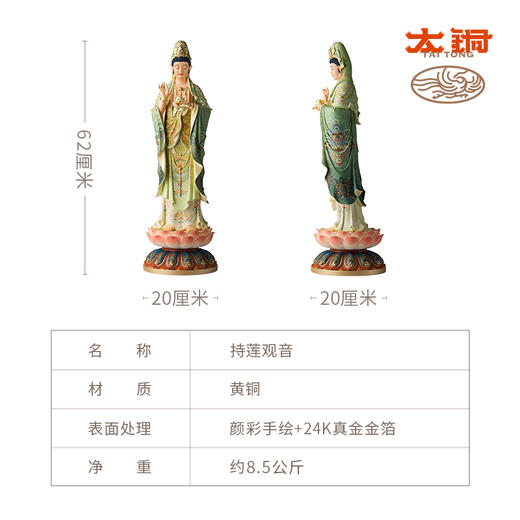太铜《持莲观音》客厅桌面铜观音摆件 家居工艺品摆件 商品图5