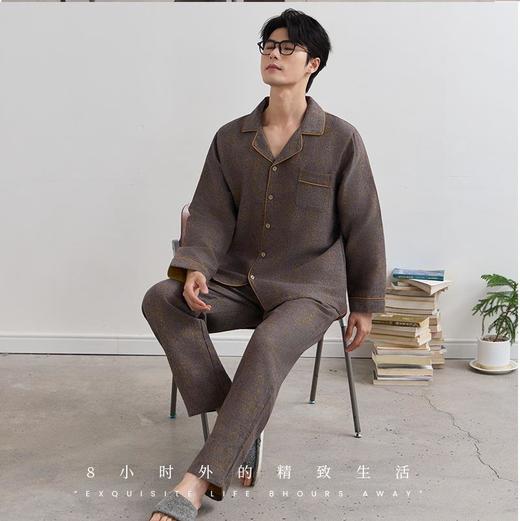 纯棉色织双层纱布简约男春秋夏季睡衣薄款长袖可外穿宽松家居服套 商品图3