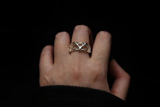 CHEZ BOQUE 无言的现代性系列原创手工925银抽象造型戒指《双层桥》 商品图1