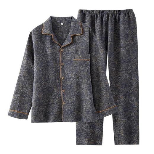 纯棉色织双层纱布简约男春秋夏季睡衣薄款长袖可外穿宽松家居服套 商品图4