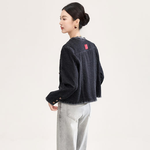 「高货wl」全新升级【铂金会员339/天猫459/差价120】(02918)洛诗琳复古石磨肌理外套2026春季新款流苏边牛仔短外套 商品图1