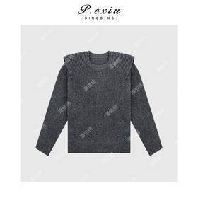 04-2潘依绣丁丁宠粉韩系简约拼接袖圆领长袖套头毛针织衫Q2248